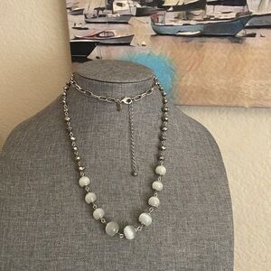 Vintage 90s LIA SOPHIA Cats Eyes Stone & Crystal Glass Beads & Chain Necklace